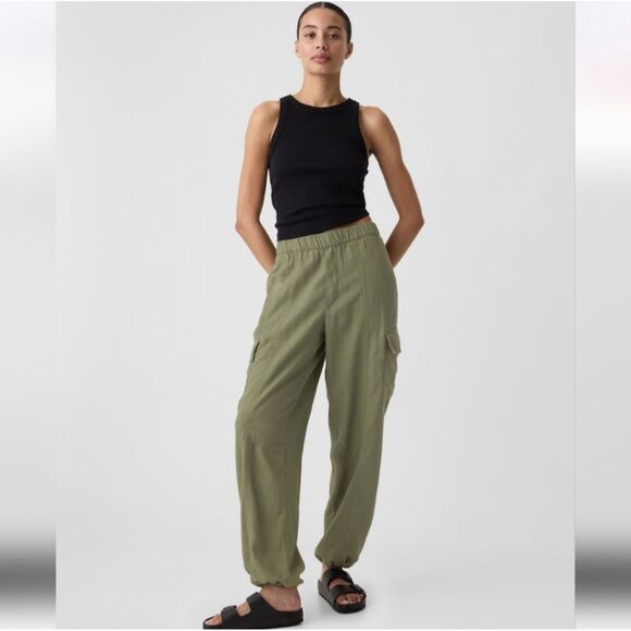 GAP Pants - Gap Walden Green Linen Parachute Pants Women’s Medium Pull On Cargo